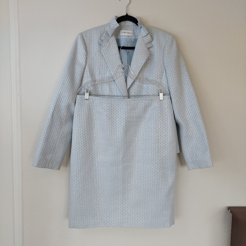 Calvin Klein Pastel‎ One Button Blazer Skirt 2 Piece Set Size 14